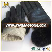 Cashmere lined Sheepskin Gloves Women Leather Gloves with Fur Cuff