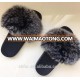 Factory wholesale long hair and soft real fox fur slides for women